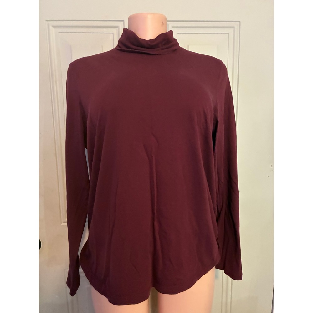 Talbots Turtleneck Top Women 1X Burgundy Excellent Cotton Modal Long Sleeve